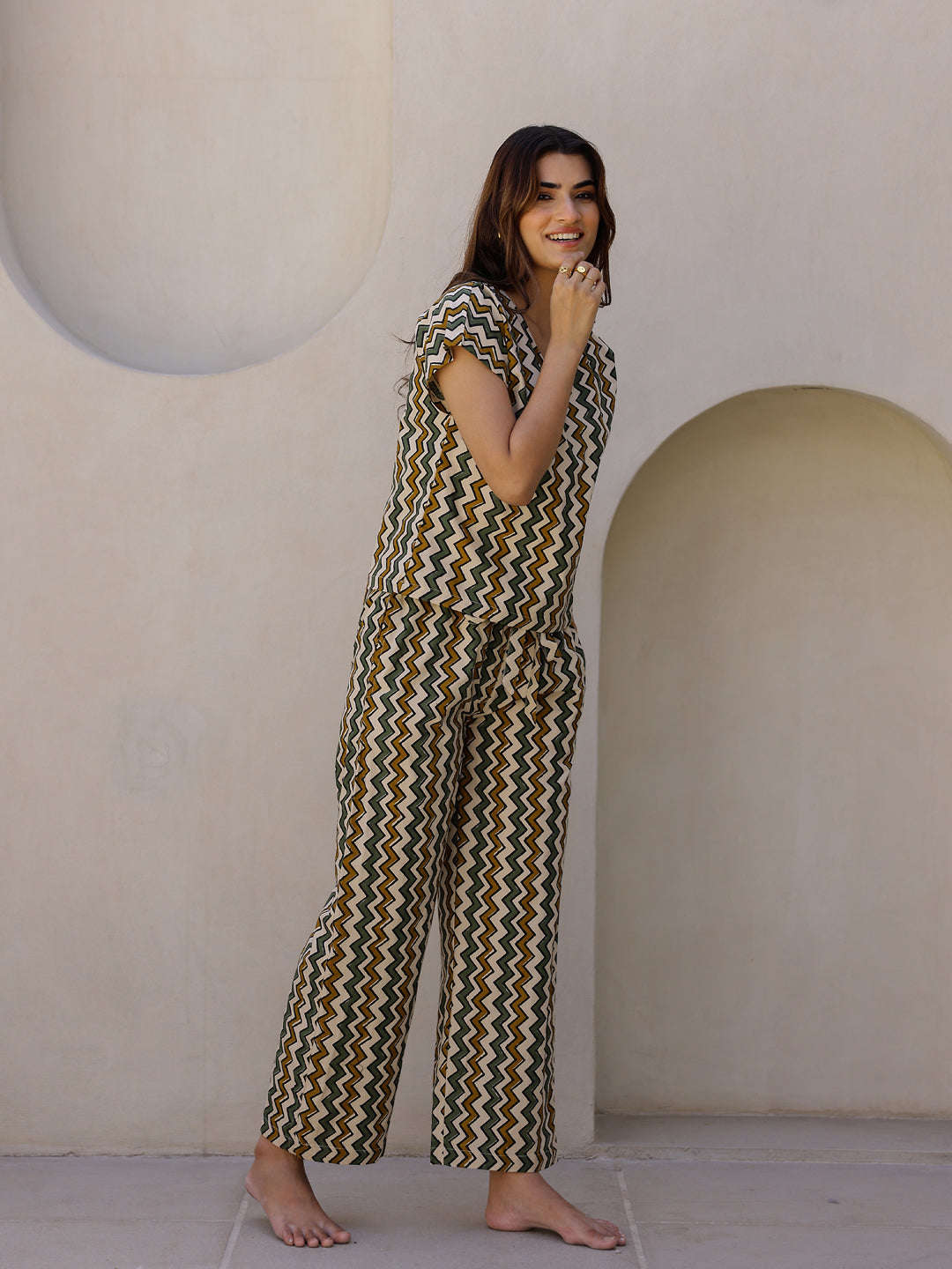 Beige Printed Loungewear Set