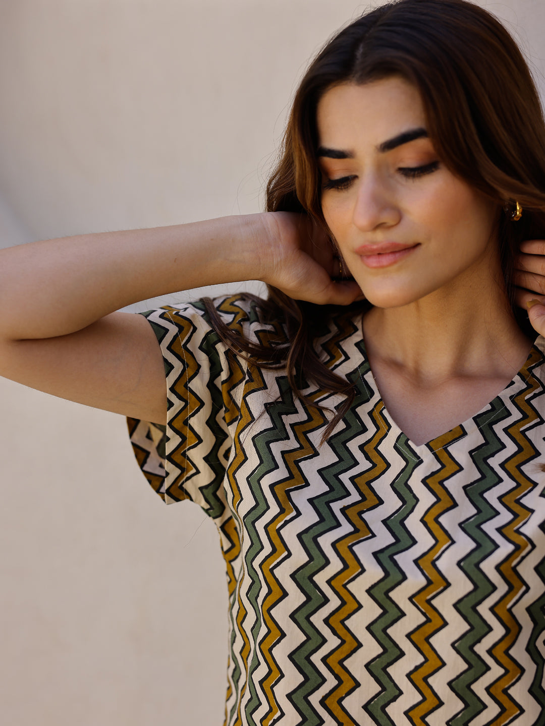 Beige Printed Loungewear Set