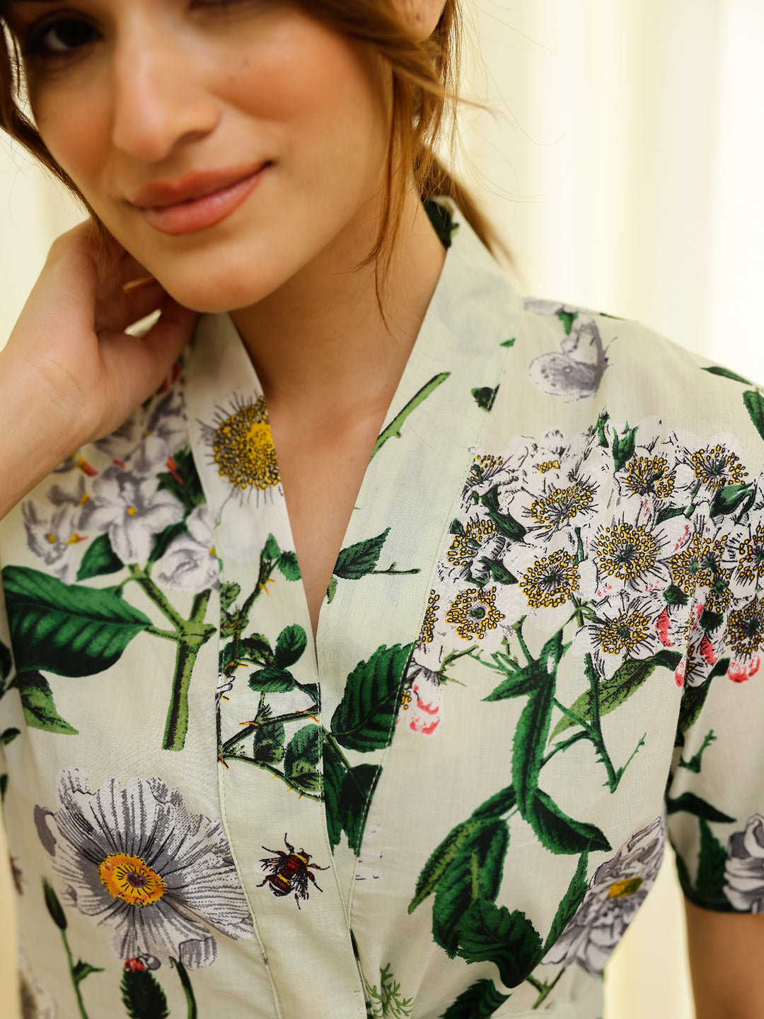 Green Printed Night Suit Shorts Set