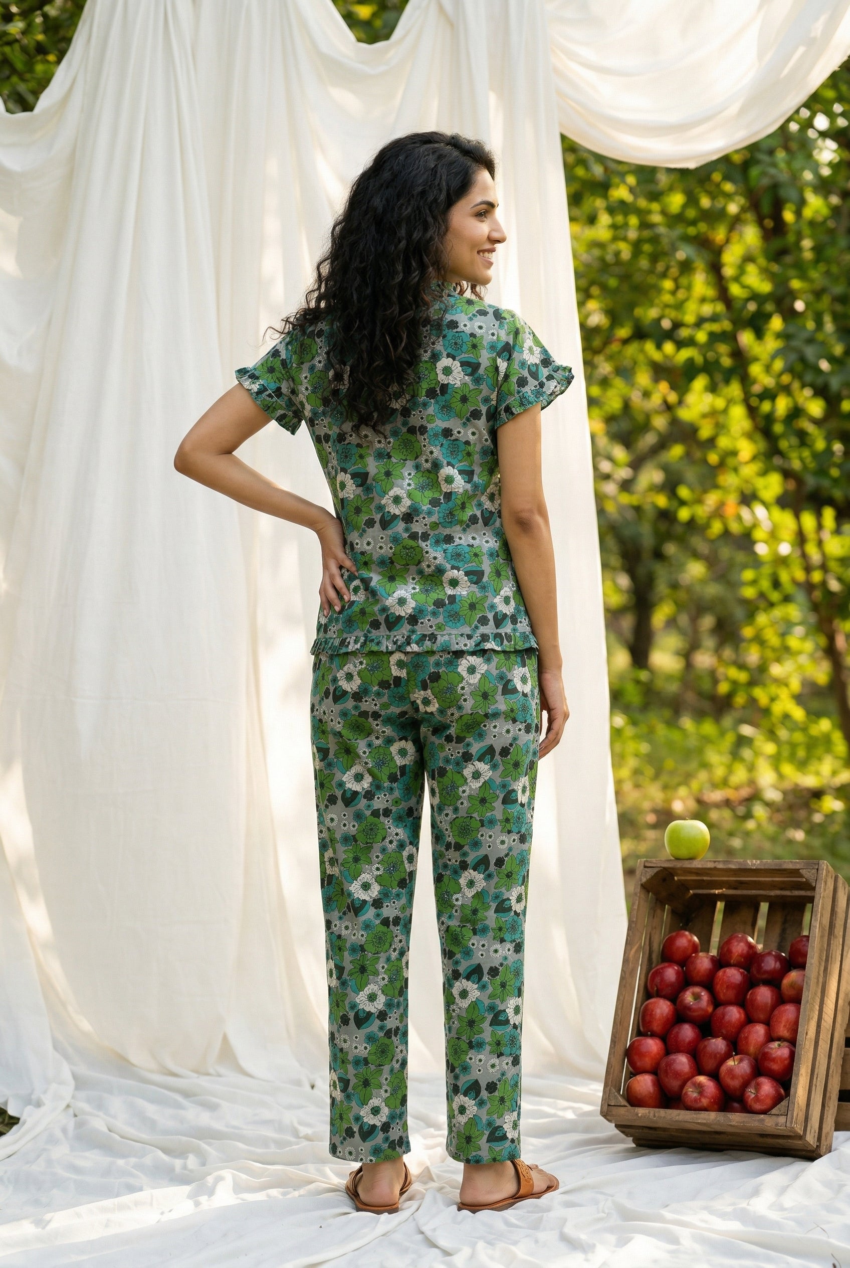 Multi Color Floral Print Pure Cotton Night Suit For Women