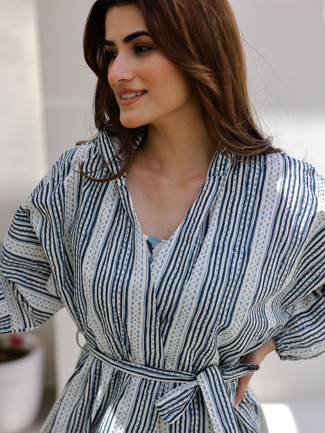 Blue & White 3 Piece Robe Loungewear Set
