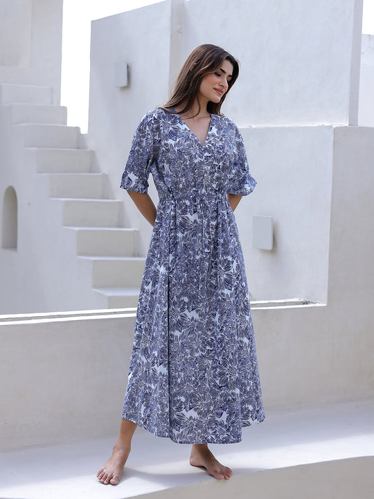 Blue Cotton Nightdress for Women