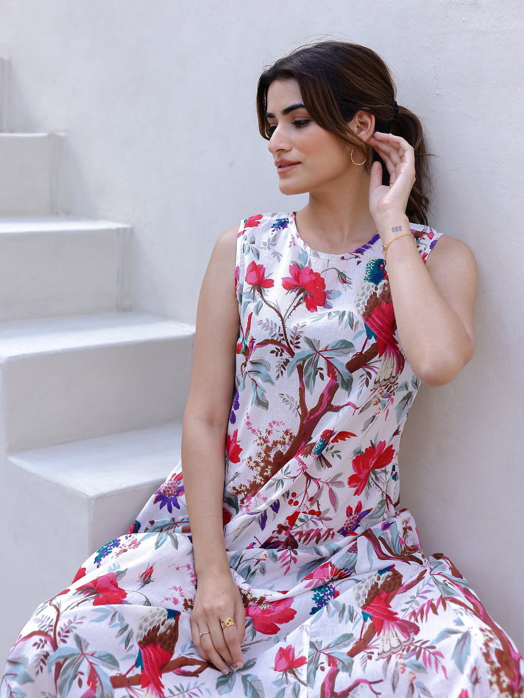 Floral Print A-Line Midi Dress