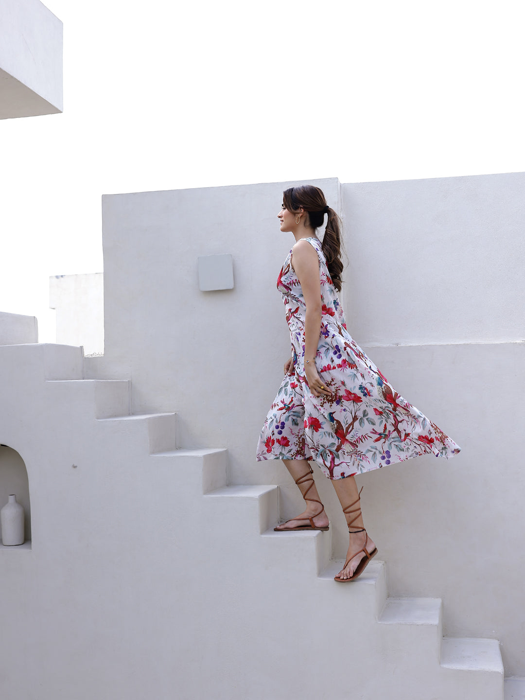Floral Print A-Line Midi Dress