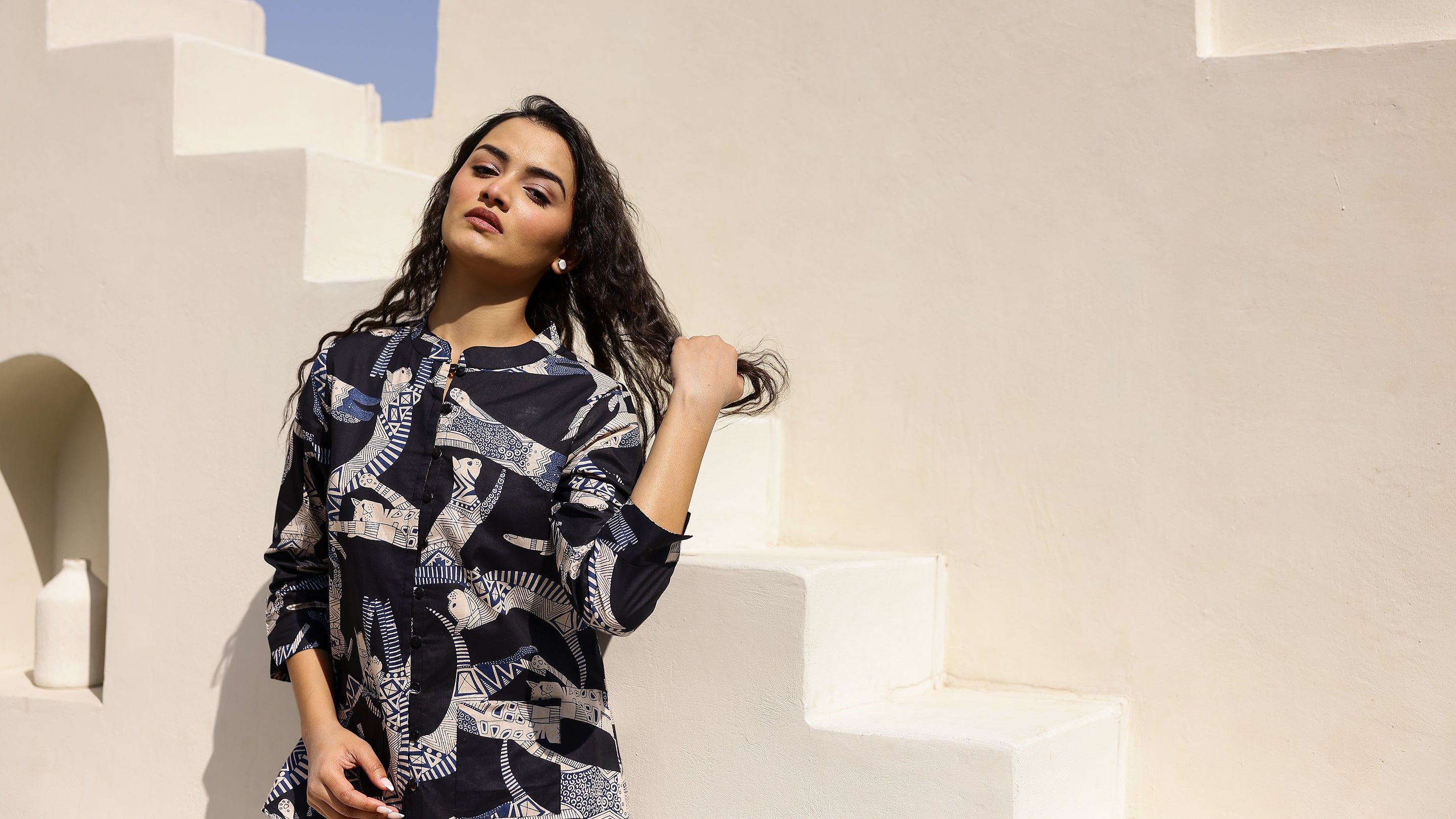 Women's Cat Printed Cotton Night Suit Set