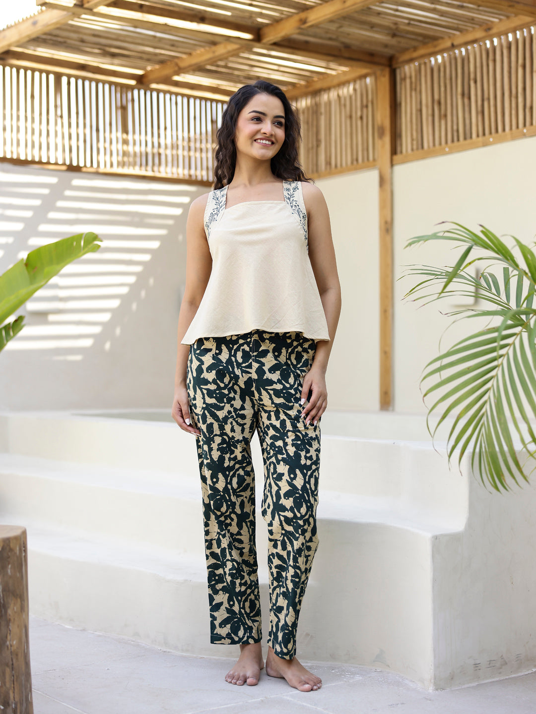 White & Beige Loungewear Set