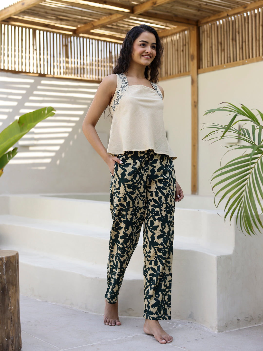 White & Beige Loungewear Set