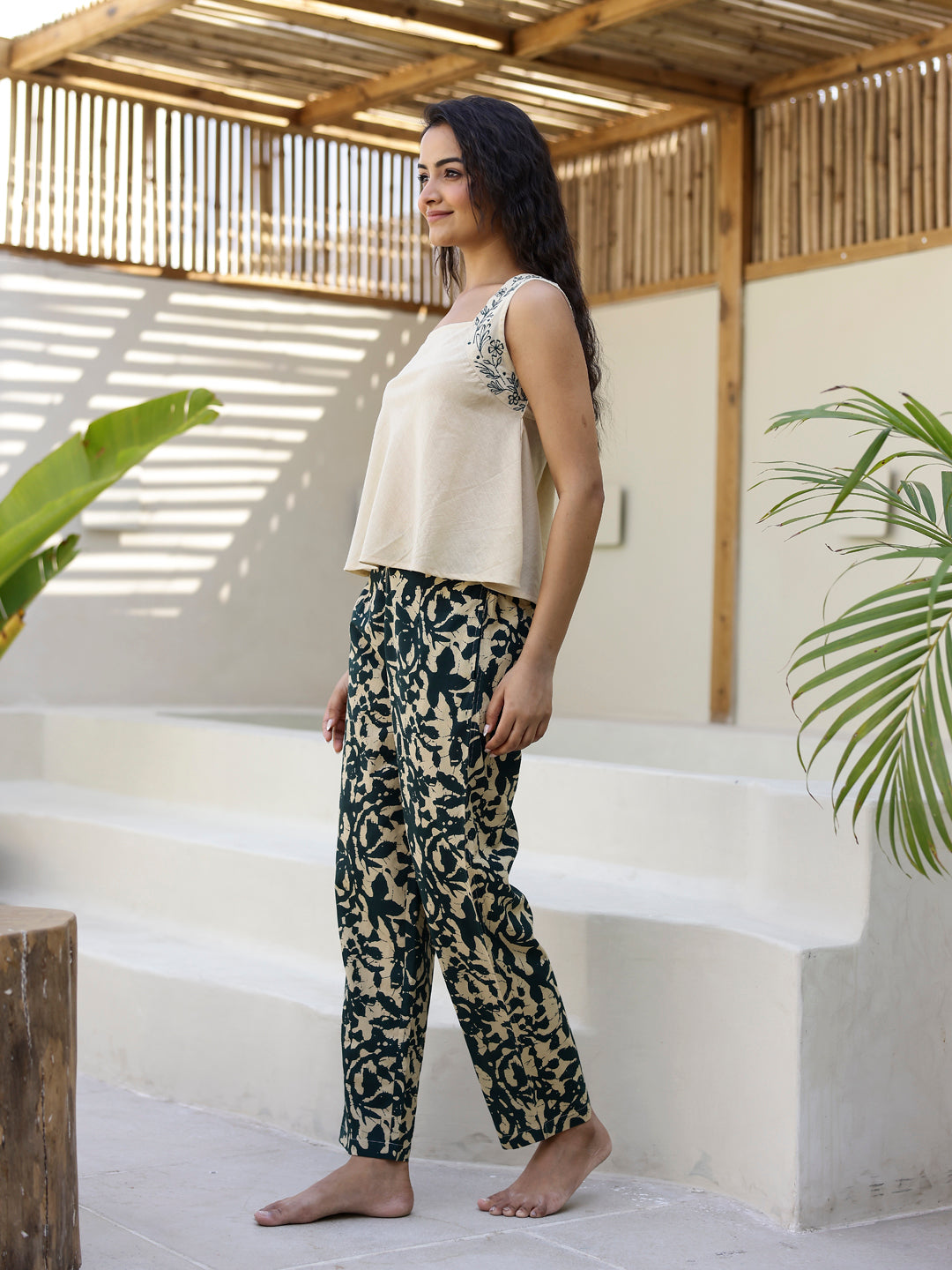 White & Beige Loungewear Set
