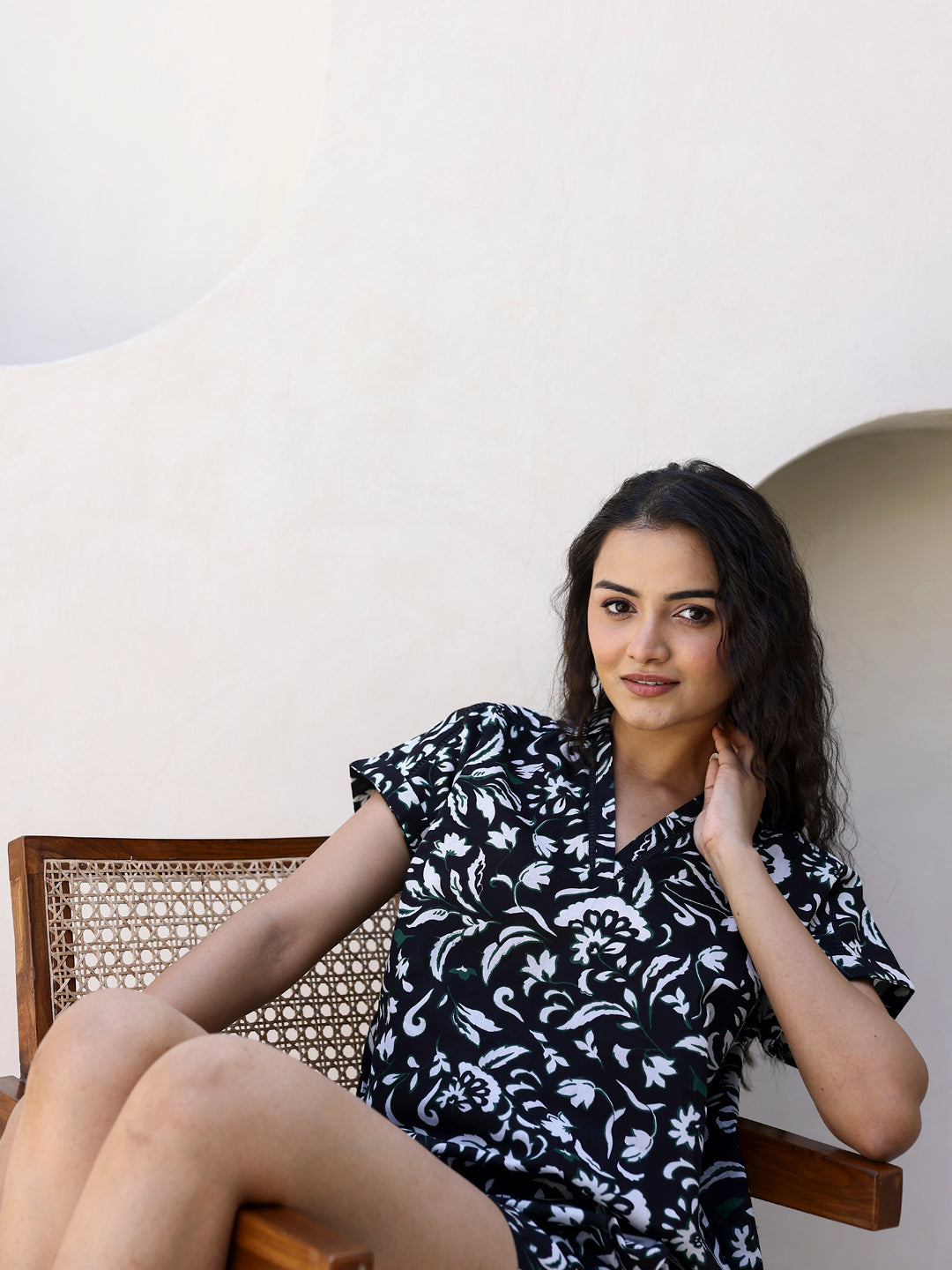 Black & White Cotton Shorts Night Wear Set