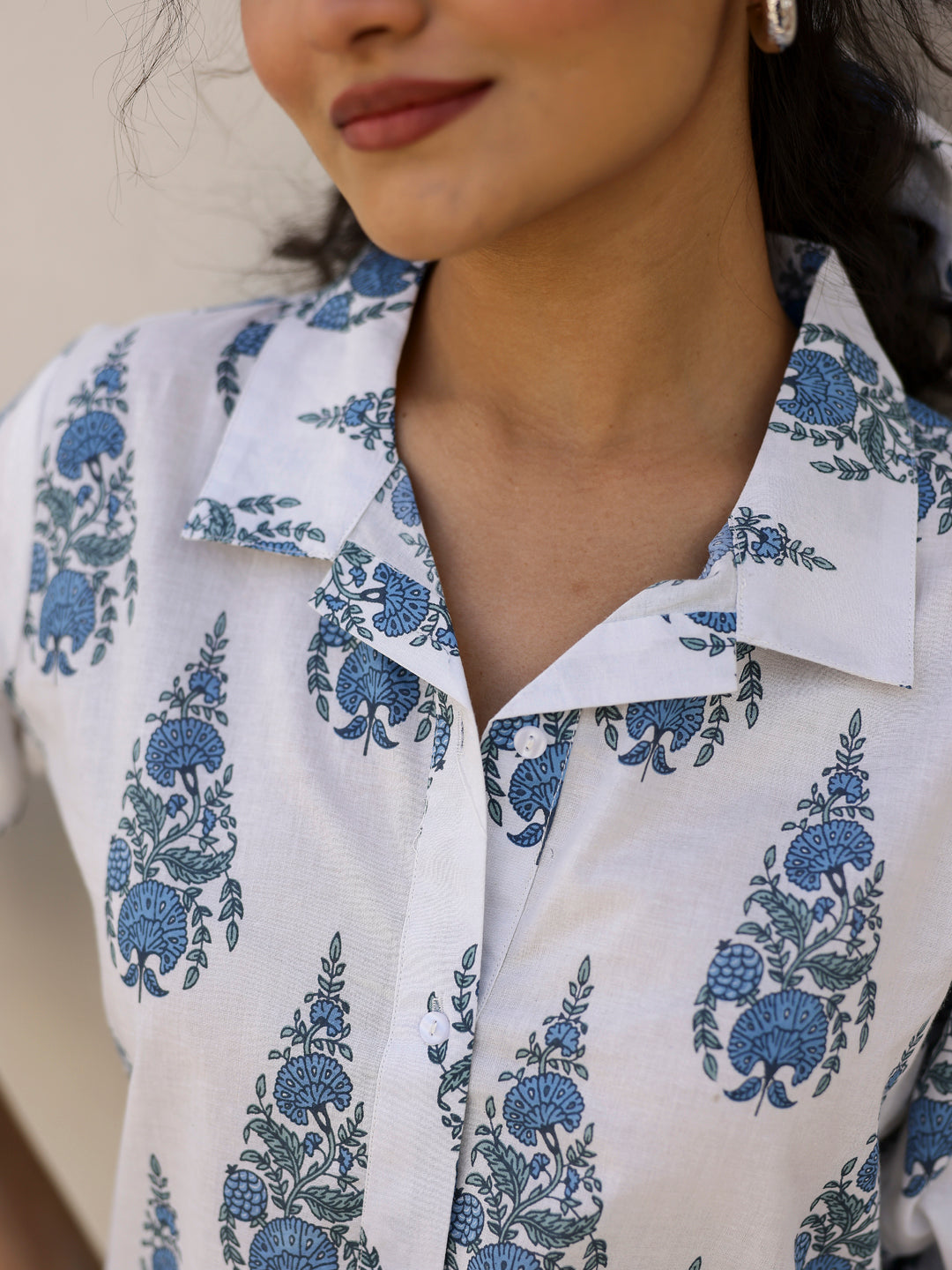 Pure Cotton Flower Printed Shirt for Women - SanskrutiHomes 