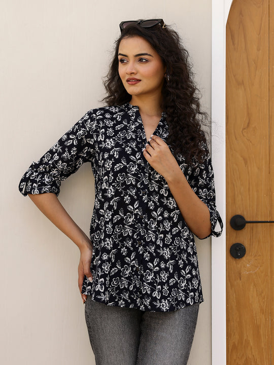 Pure Cotton Printed Black top for Women