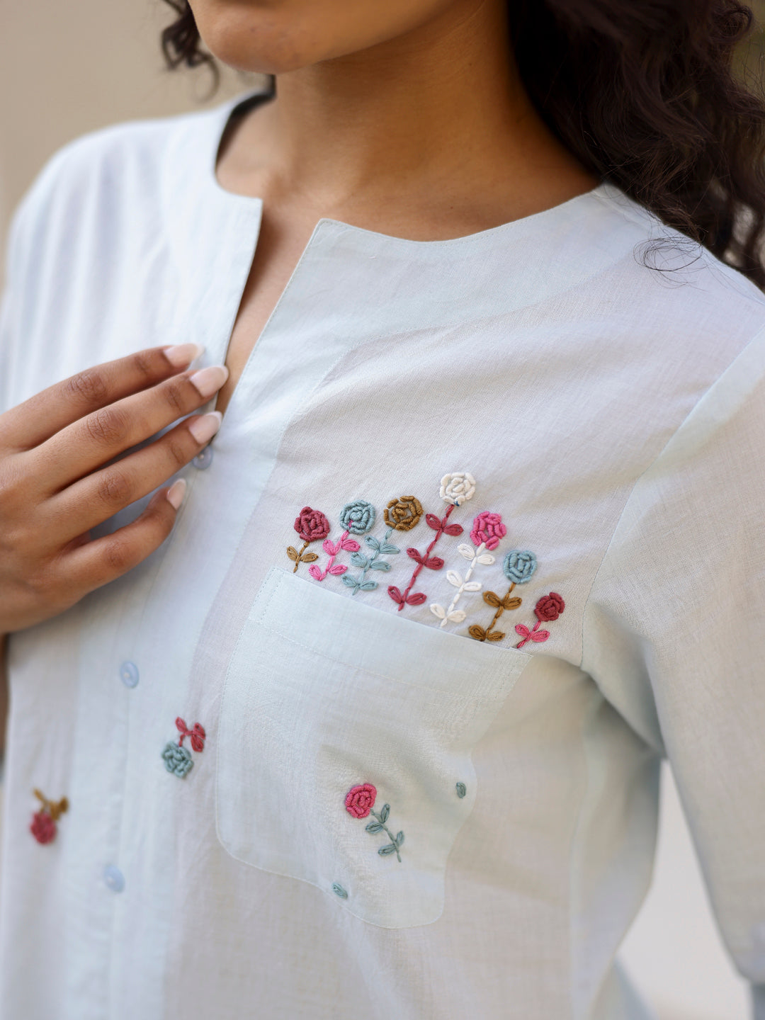 Floral Embroidered Cotton Co-ord Set - SanskrutiHomes 