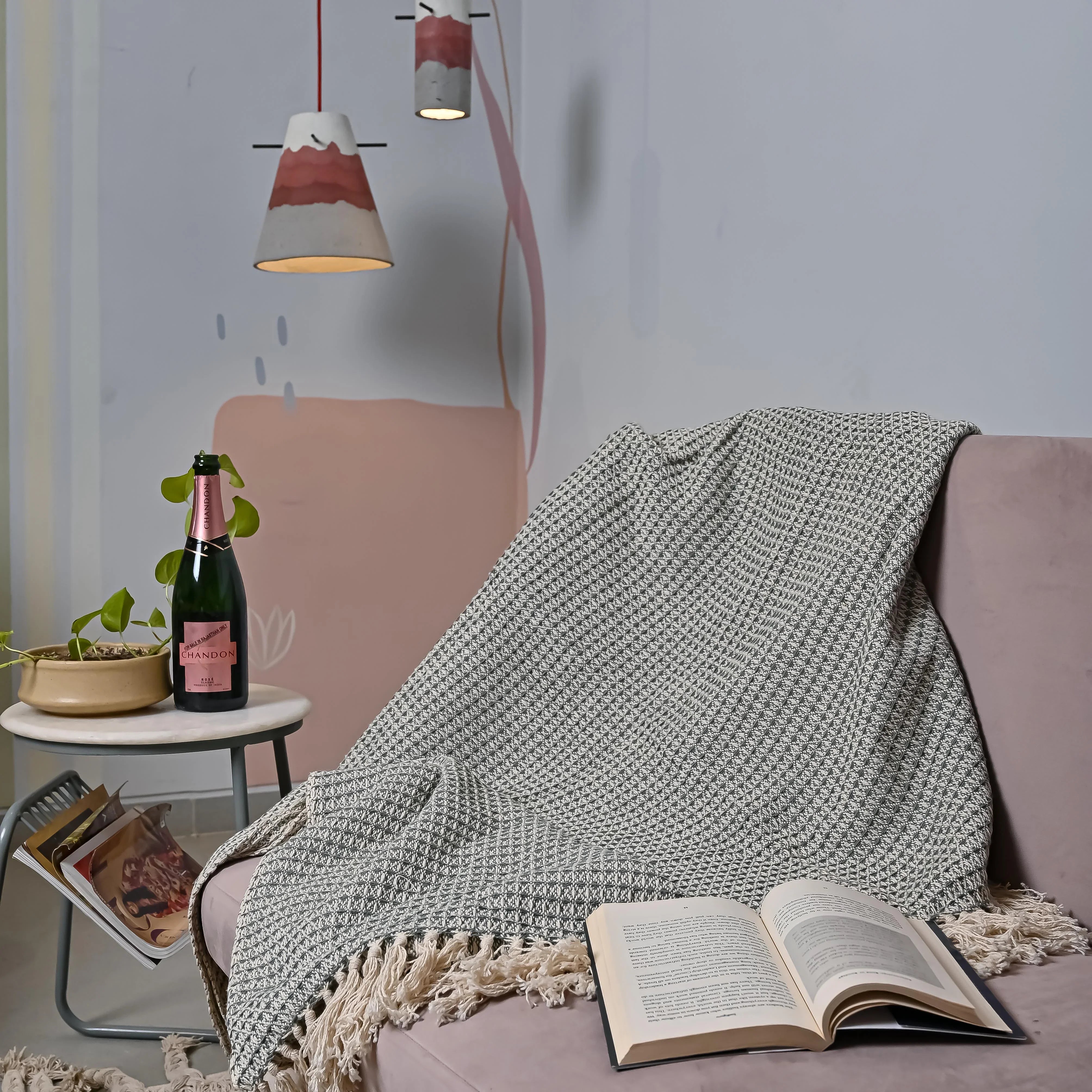 Green Cotton Throw - SanskrutiHomes 