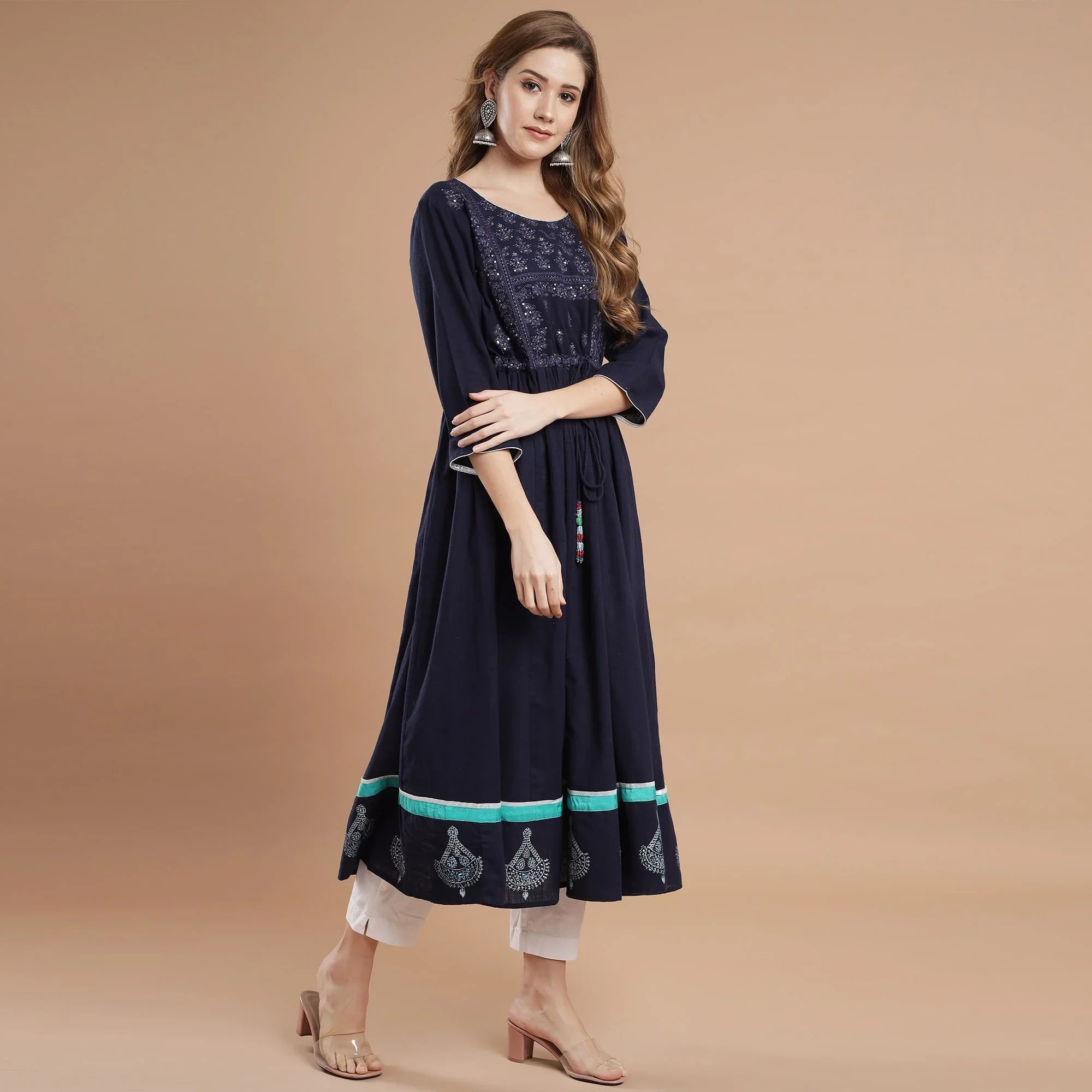 RANGDEEP NAVY BLUE COTTON WOMEN'S ANARKALI KURTA - SanskrutiHomes 