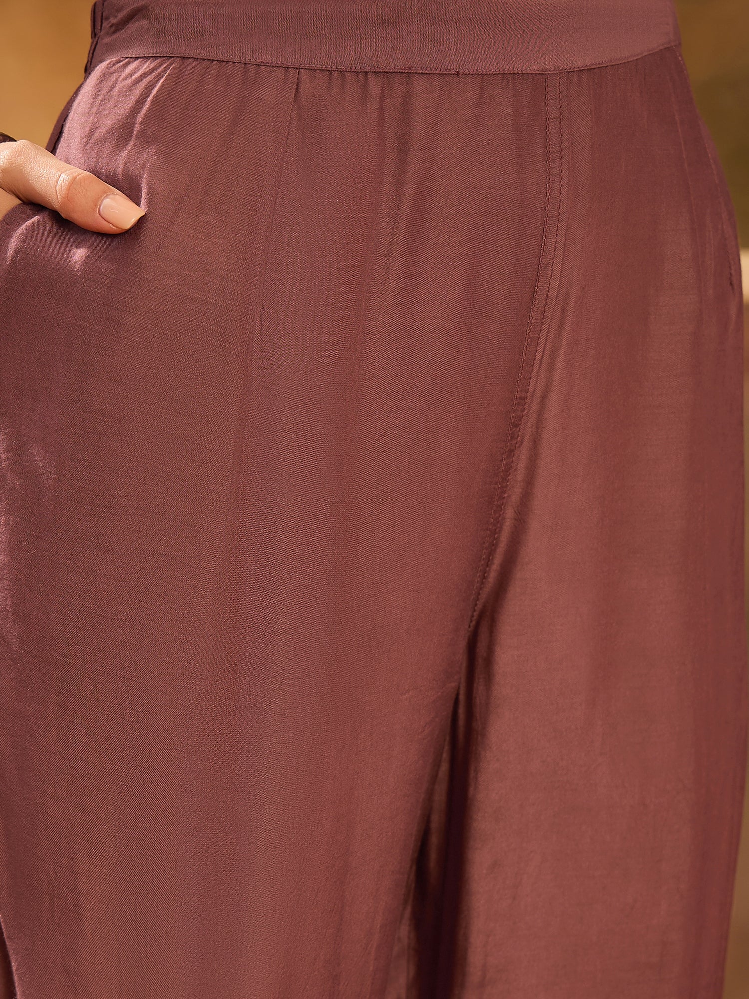 Burgundy Color Floral Printed Round Neck Kurta Set