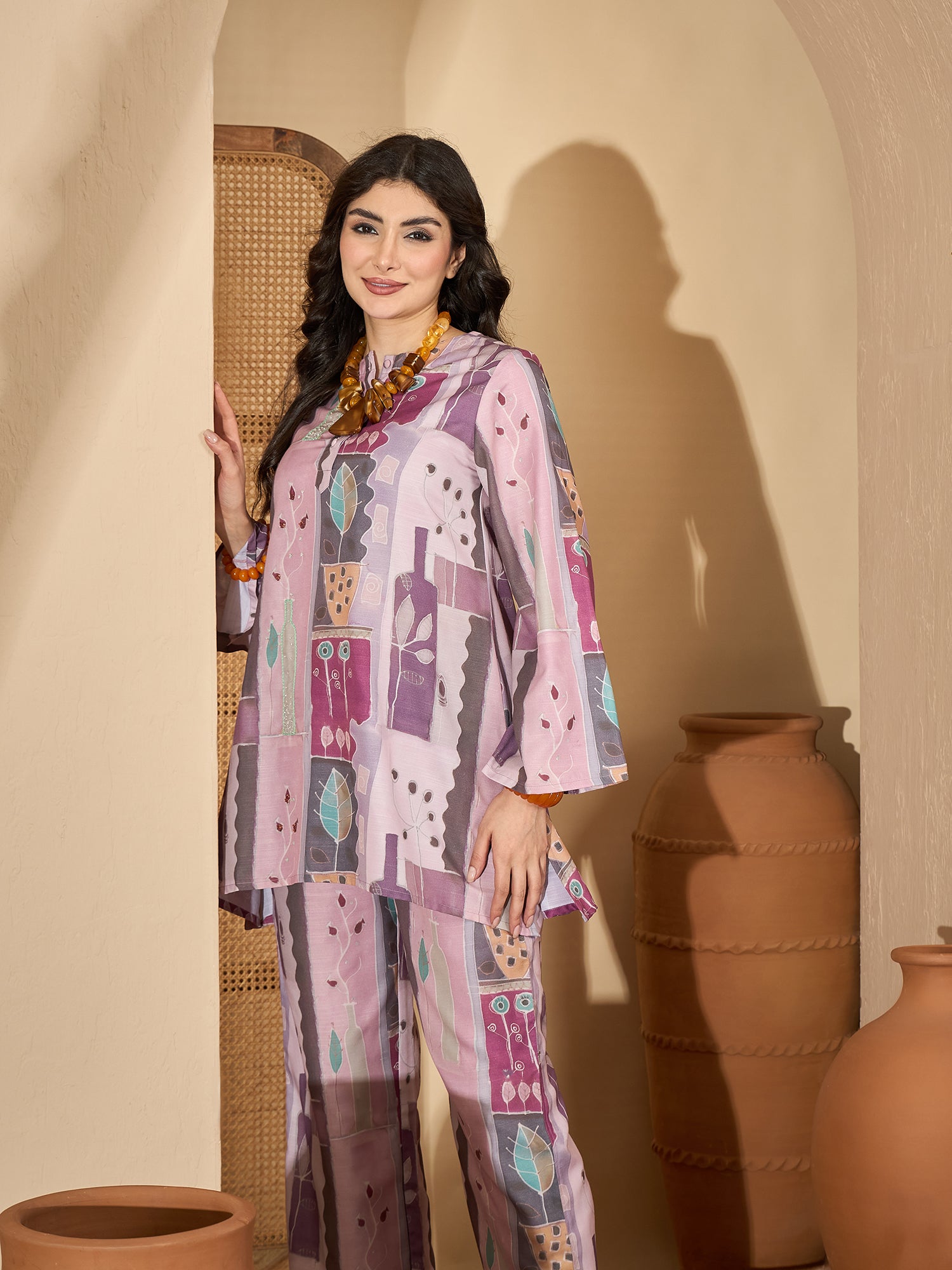 Multi Round Neck Linen Co-Ords Set For Women