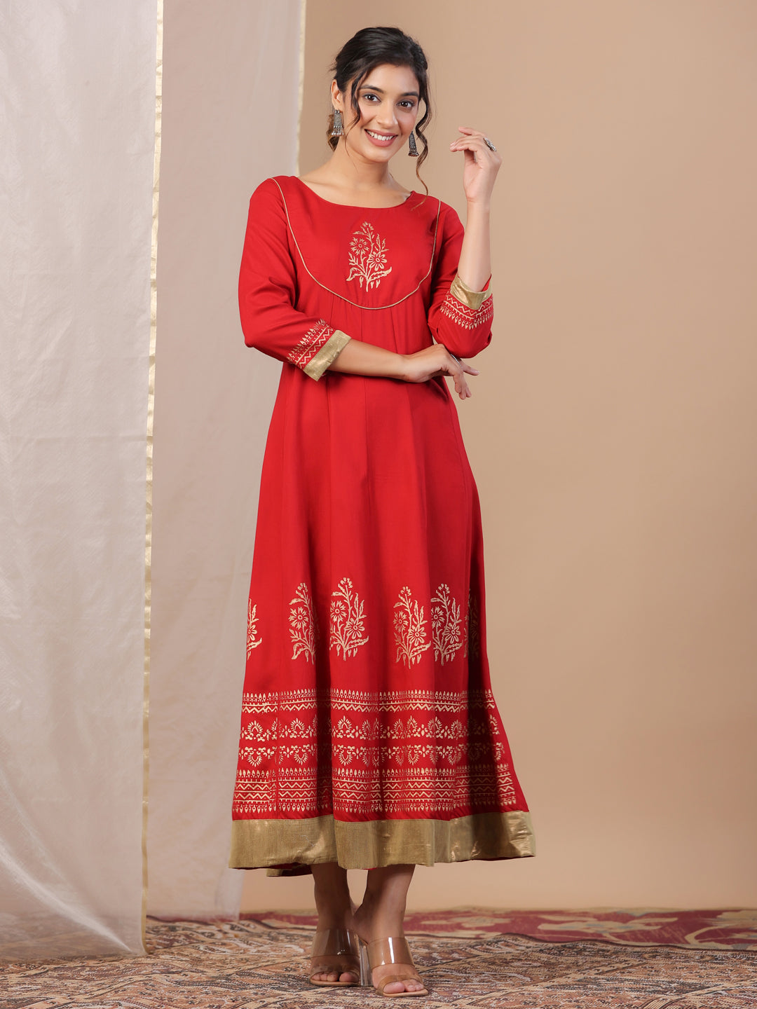 Red Floral Printed Kurta For Women