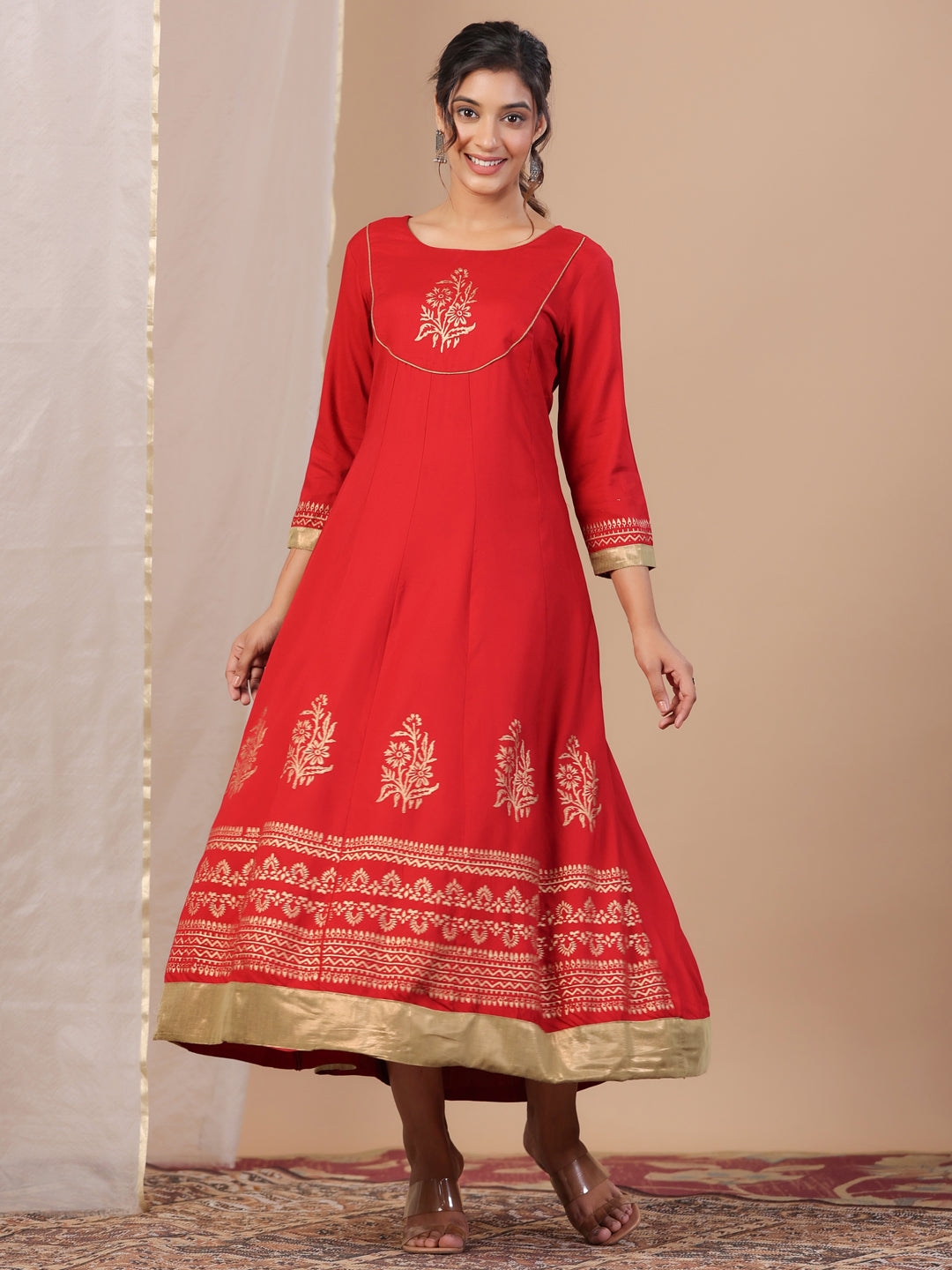 Red Floral Printed Kurta For Women