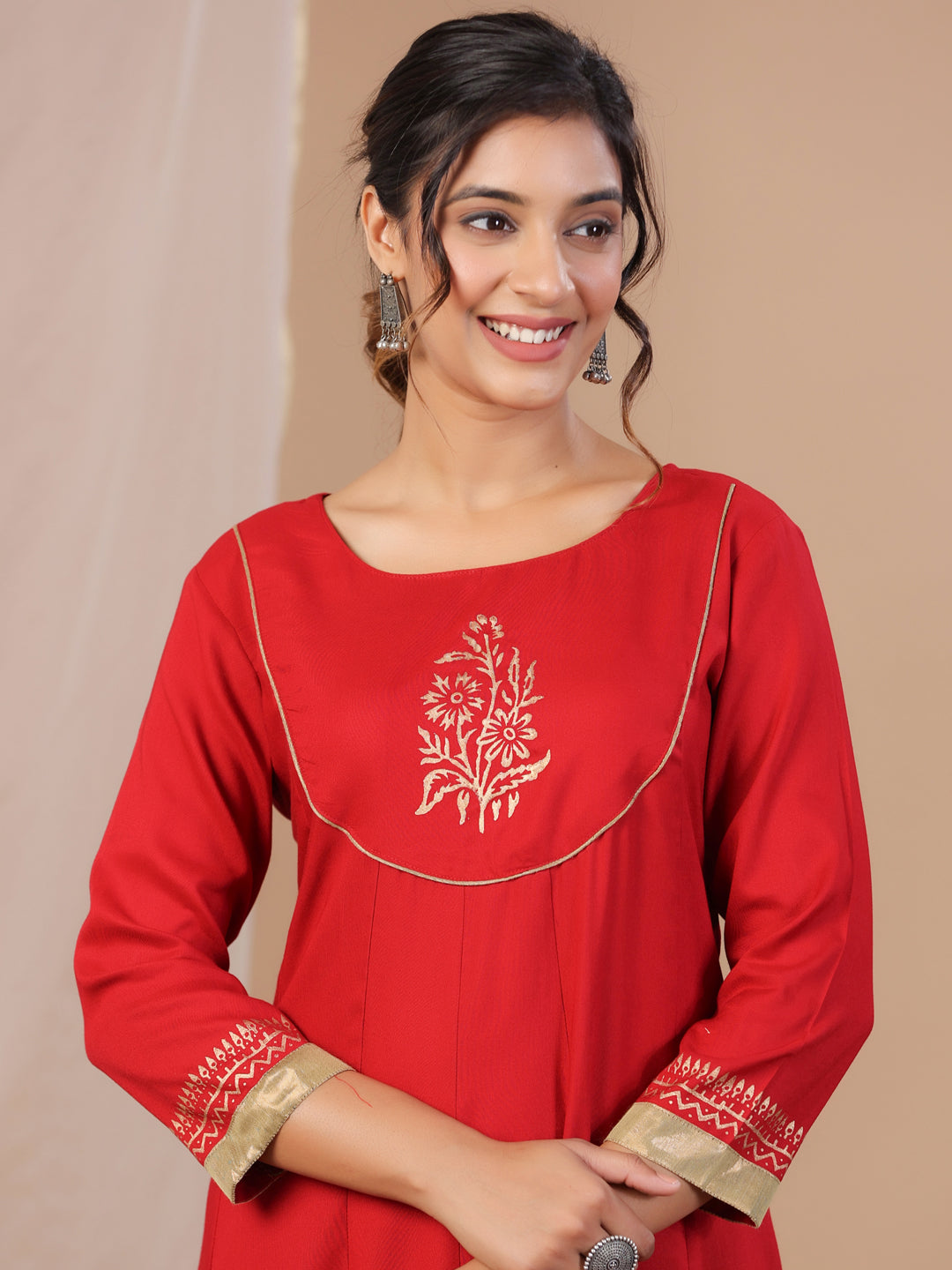 Red Floral Printed Kurta For Women