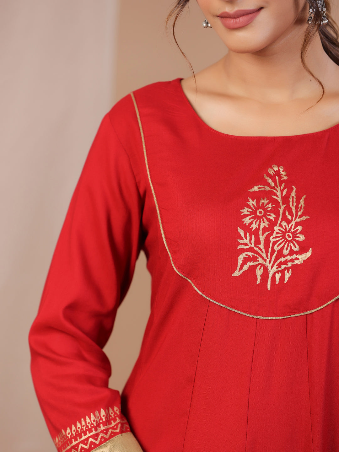Red Floral Printed Kurta For Women