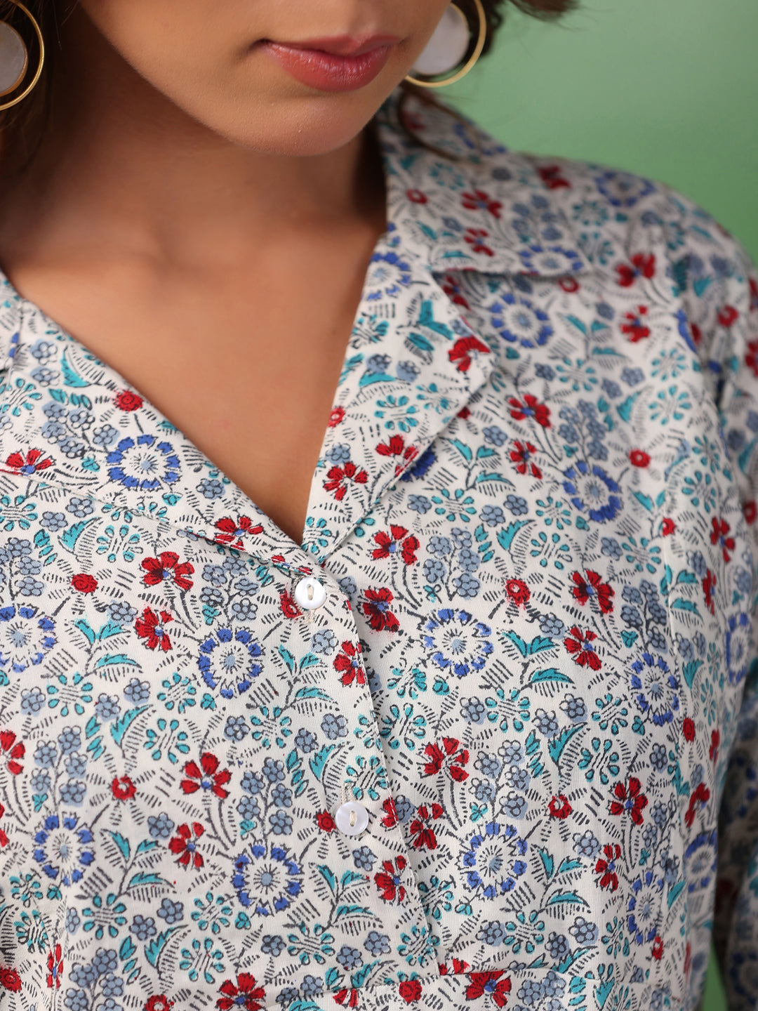 Red Flower Printed Kurta Set for Women - SanskrutiHomes 