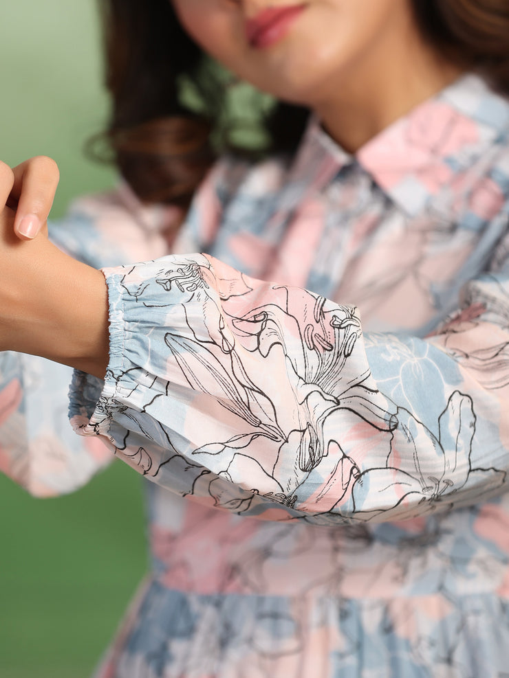 Silk Blend floral printed shirt collar co-ord
