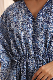 Indigo  Pure Cotton Floral Printed Kaftan Nightdress