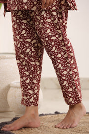 Red  Cotton Printed Kaftan and Pajama Set