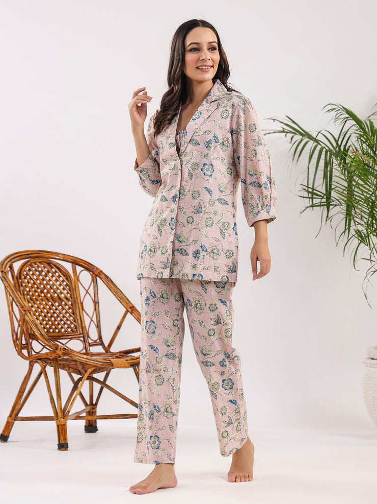 Cotton Printed 3 PEICE Night Suit Set with Pyjama