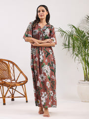 Brown flora Cotton Night Dress