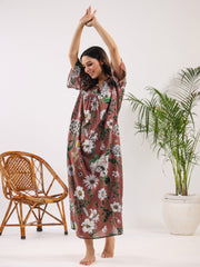 Brown flora Cotton Night Dress