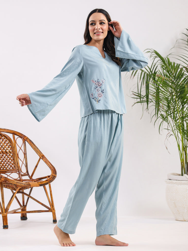 Carolina Blue Modal Night Suit