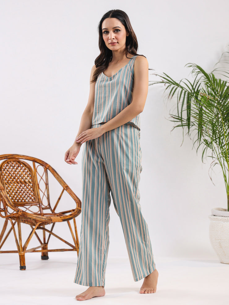 Powder blue stripe Cotton Night SUIT