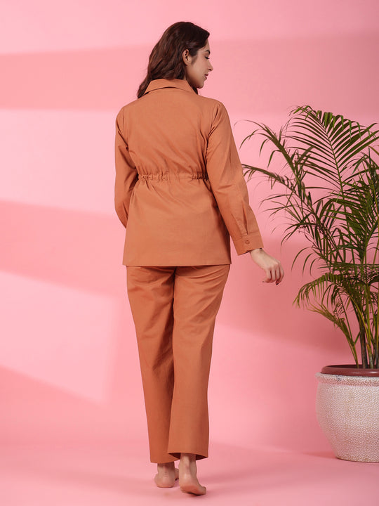 RUST BROWN 2 Pcs  COTTON Night Suit