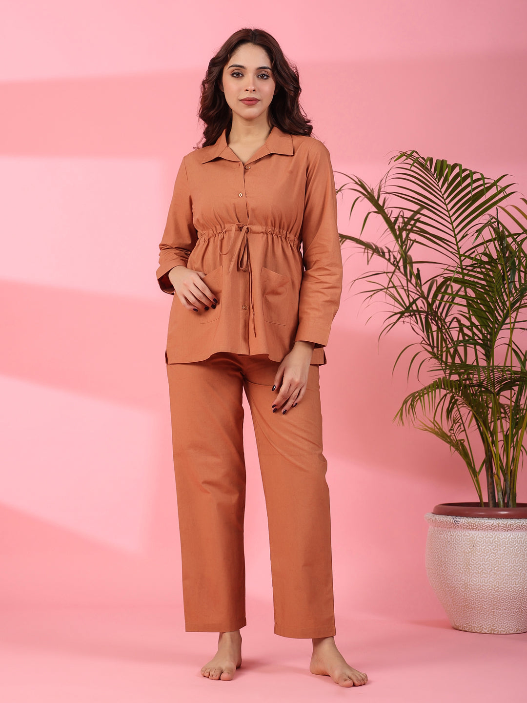 RUST BROWN 2 Pcs  COTTON Night Suit