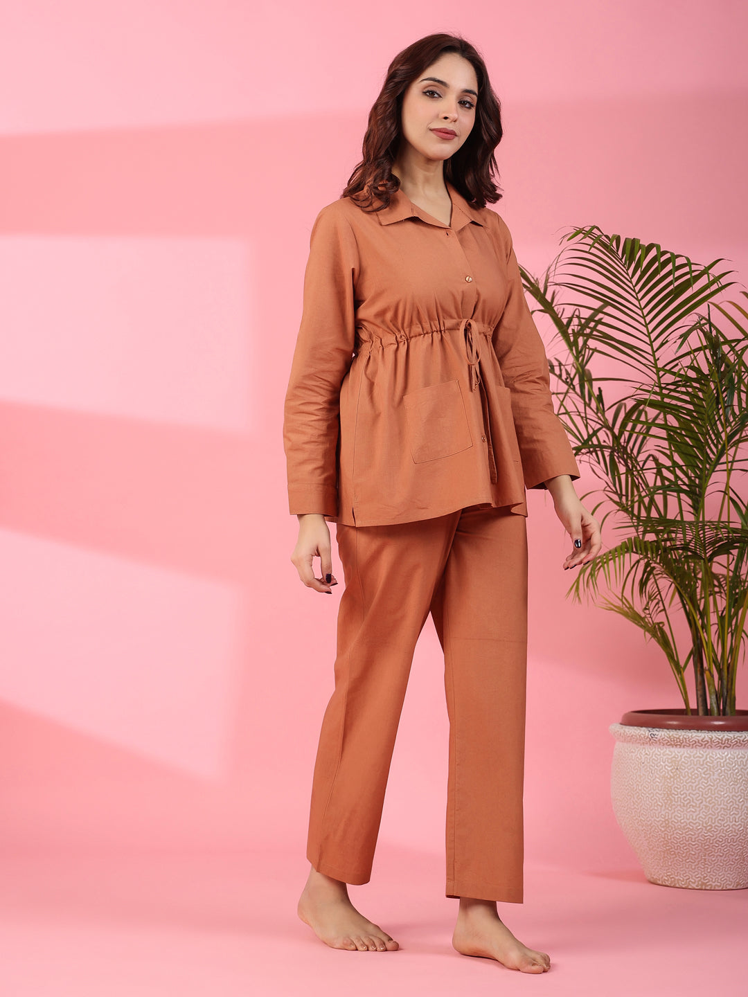 RUST BROWN 2 Pcs  COTTON Night Suit