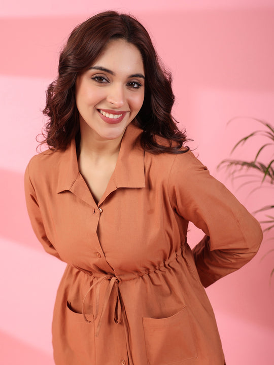 RUST BROWN 2 Pcs  COTTON Night Suit