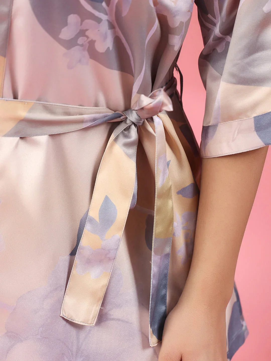 3Pcs Women Poly Satin Night Suit - SanskrutiHomes 