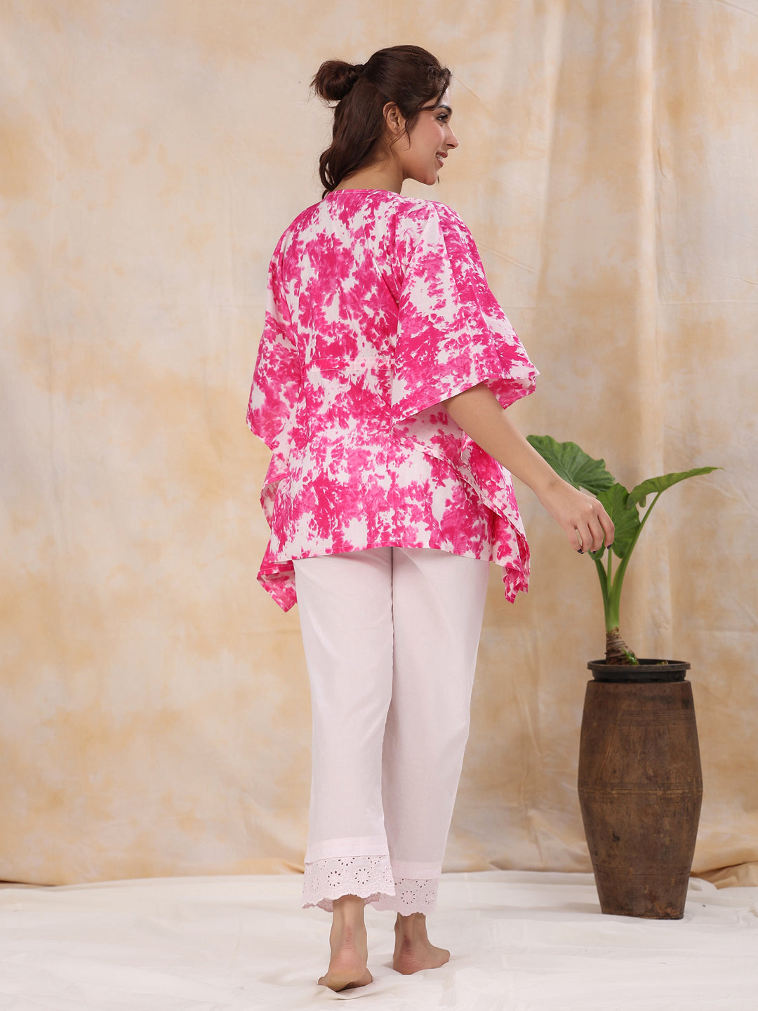 FUSHIA TIE-DYE Cotton Kaftan set
