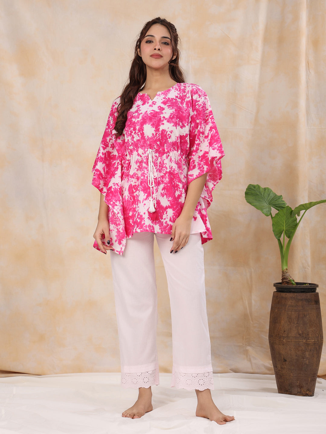 FUSHIA TIE-DYE Cotton Kaftan set