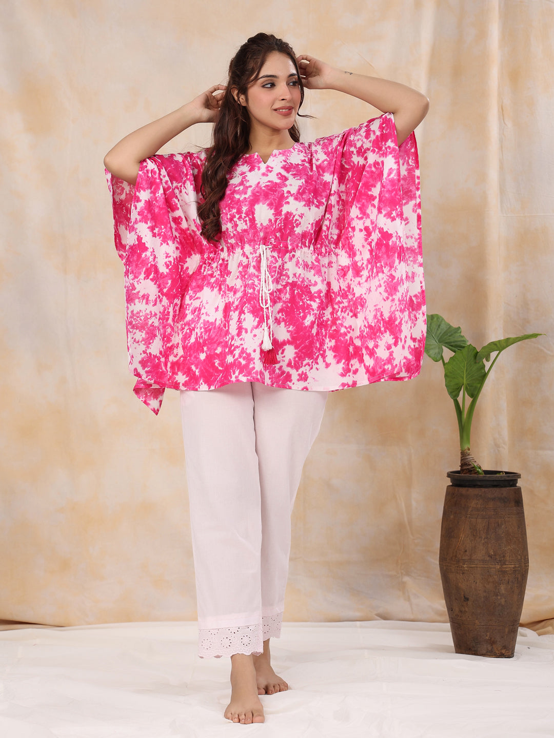 FUSHIA TIE-DYE Cotton Kaftan set