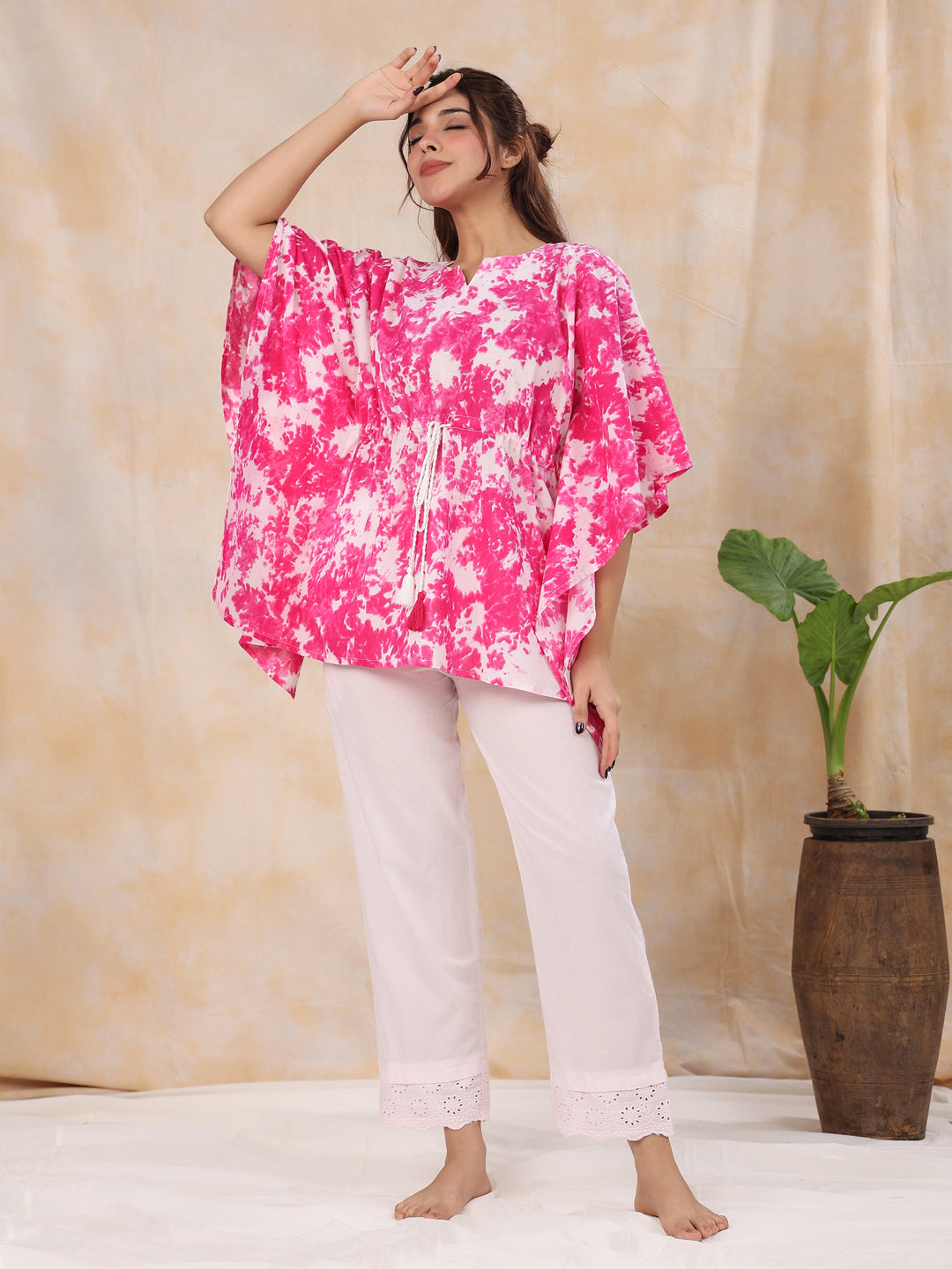 FUSHIA TIE-DYE Cotton Kaftan set