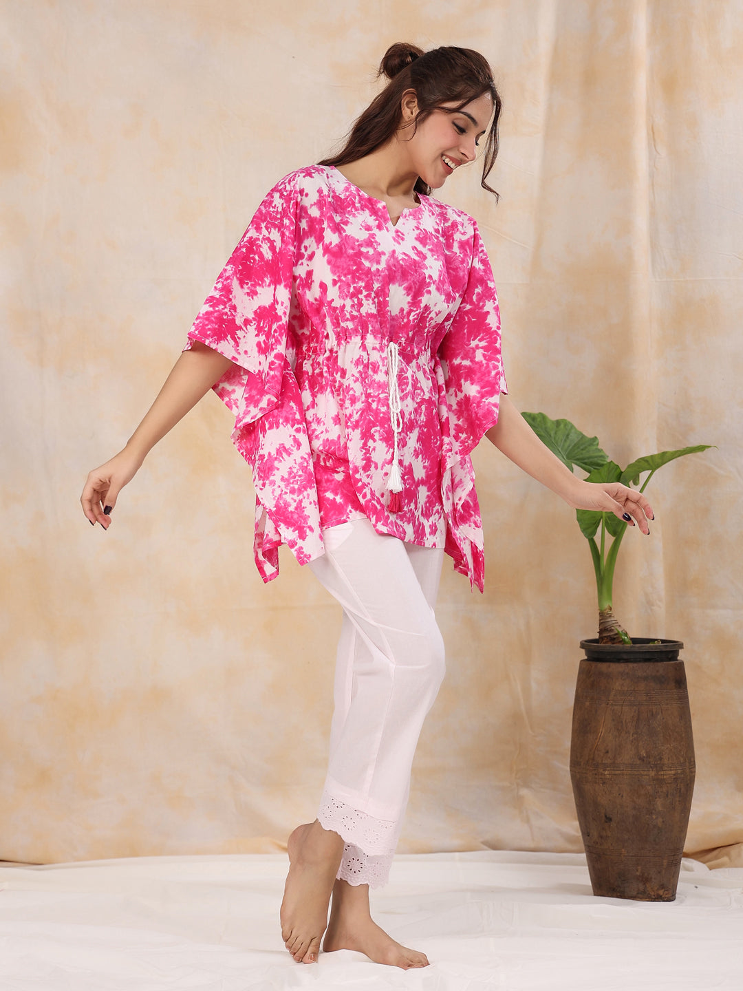 FUSHIA TIE-DYE Cotton Kaftan set
