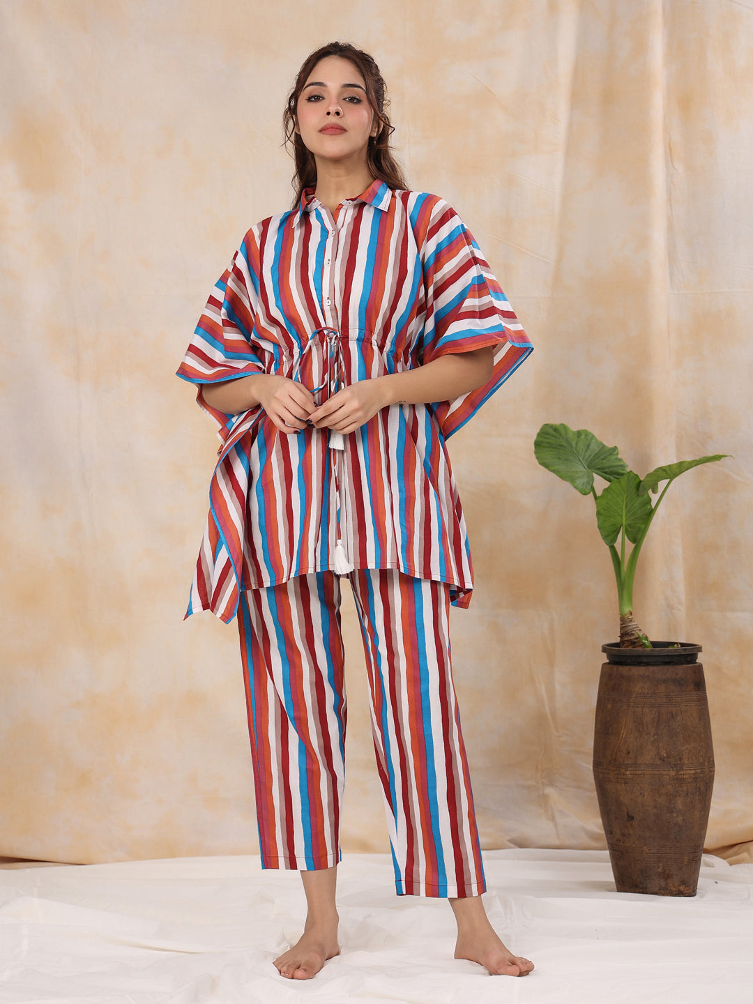 Red stripes Kaftan sleep  Set