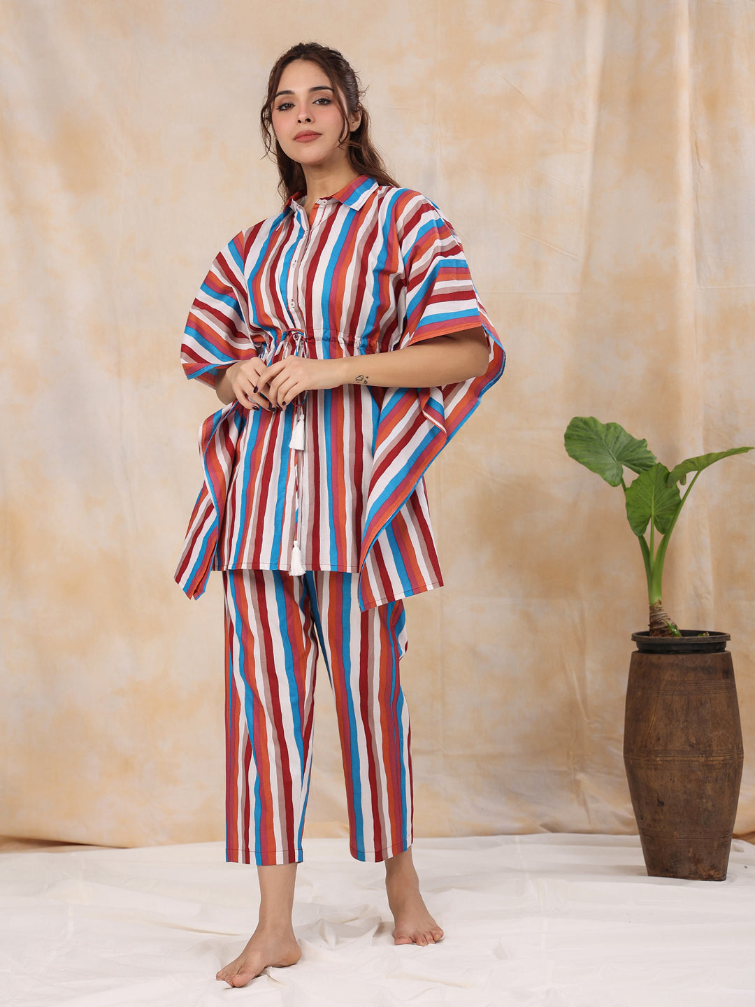 Red stripes Kaftan sleep  Set