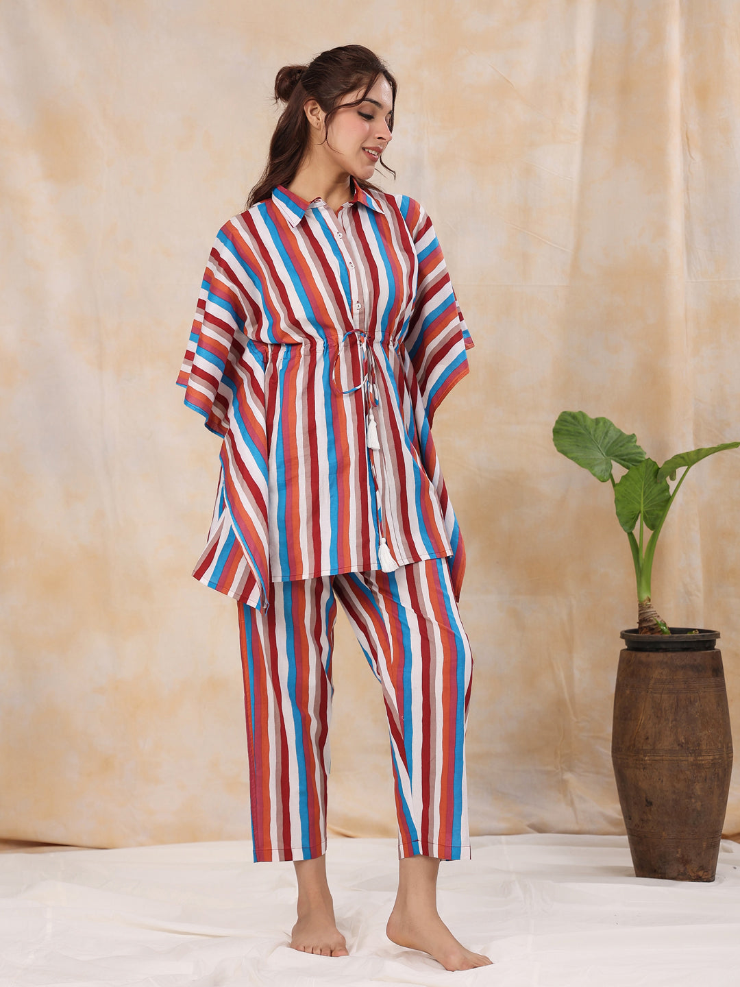 Red stripes Kaftan sleep  Set