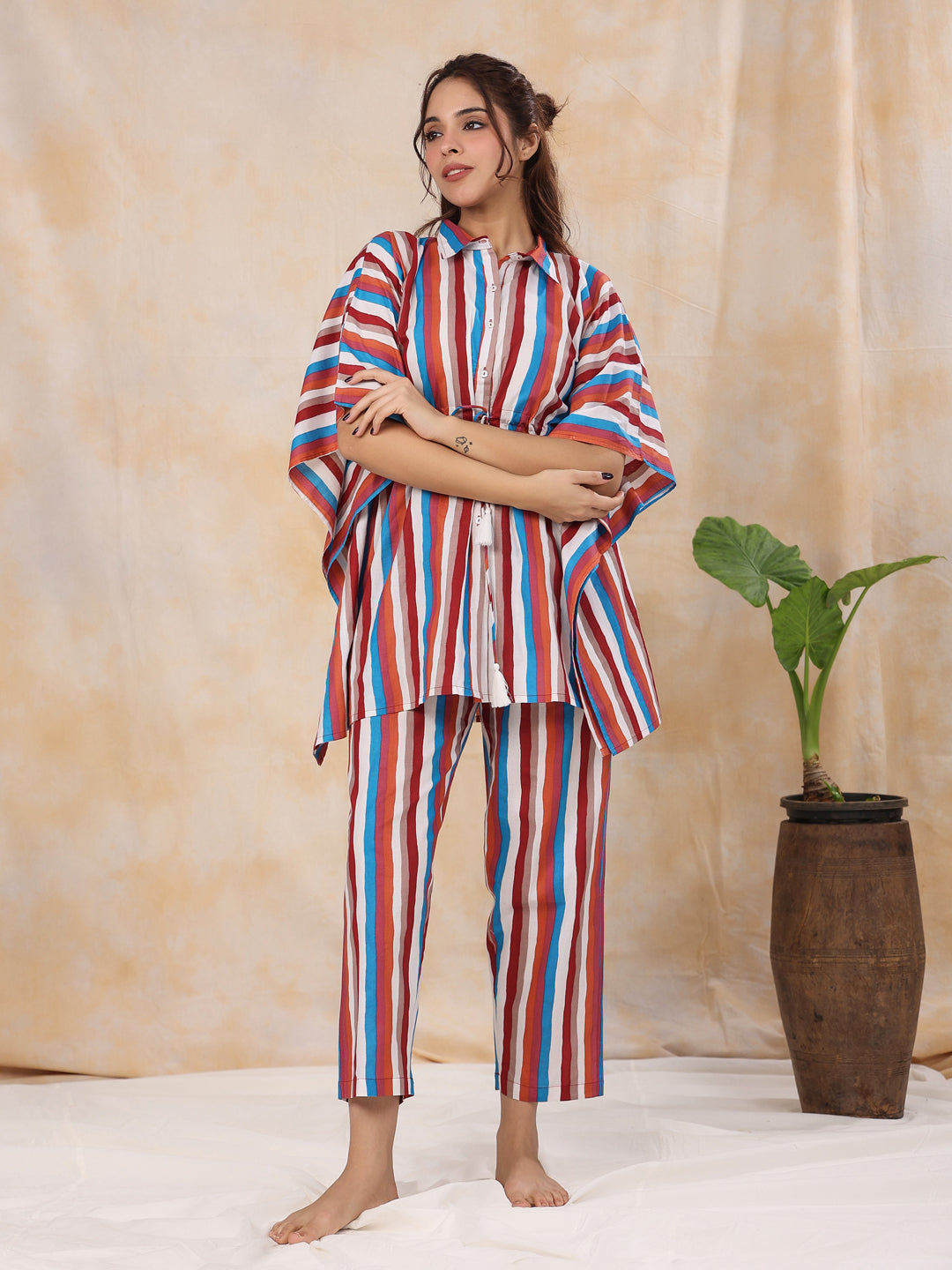 Red stripes Kaftan sleep  Set