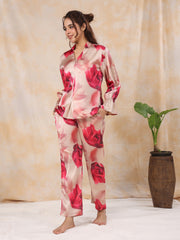 ROSEE` satin Night Suit Set with Pyjama