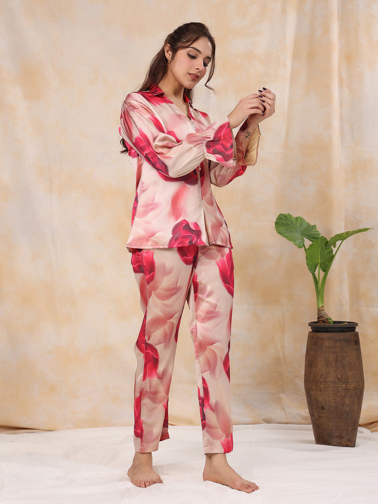 ROSEE` satin Night Suit Set with Pyjama
