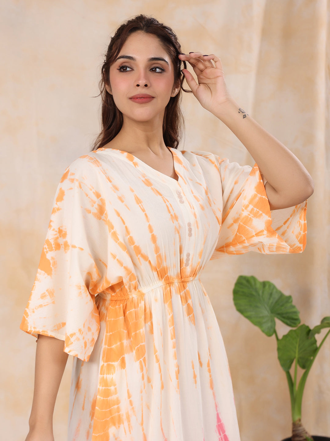 Pink Printed Kaftan Loungewear - SanskrutiHomes 